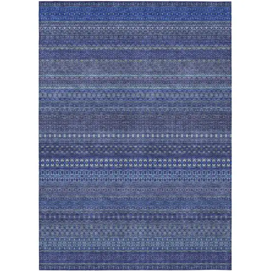 Navy Blue Striped Washable Non Skid Indoor Outdoor Area Rug Photo 2