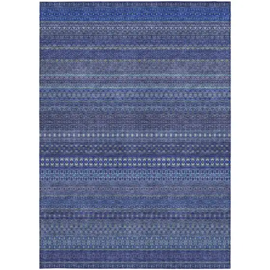 Navy Blue Striped Washable Non Skid Indoor Outdoor Area Rug Photo 4