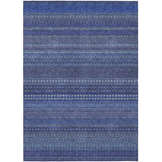 Navy Blue Striped Washable Non Skid Indoor Outdoor Area Rug Photo 2