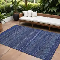 Photo of Navy Blue Striped Washable Non Skid Indoor Outdoor Area Rug