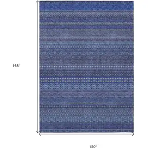 Photo of Navy Blue Striped Washable Non Skid Indoor Outdoor Area Rug