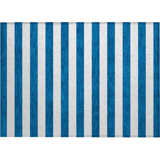 Navy Blue Striped Washable Non Skid Indoor Outdoor Area Rug Photo 2