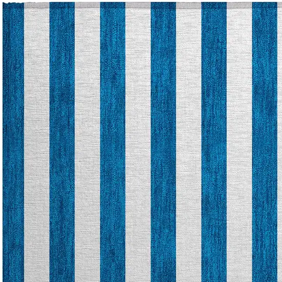 Navy Blue Striped Washable Non Skid Indoor Outdoor Area Rug Photo 7