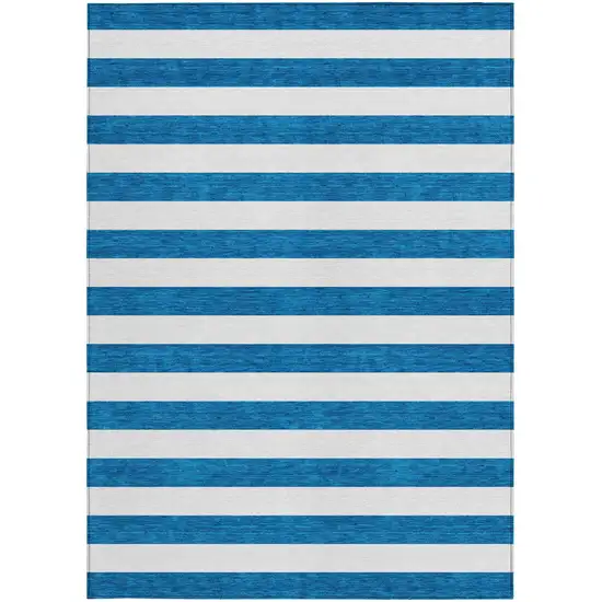 Navy Blue Striped Washable Non Skid Indoor Outdoor Area Rug Photo 5