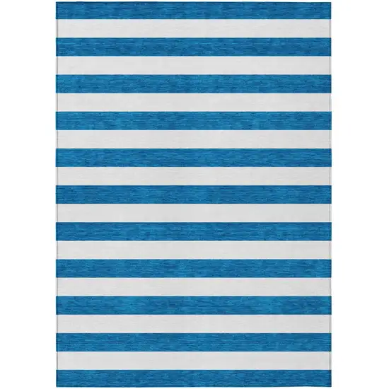 Navy Blue Striped Washable Non Skid Indoor Outdoor Area Rug Photo 2