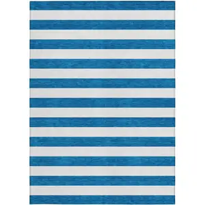 Photo of Navy Blue Striped Washable Non Skid Indoor Outdoor Area Rug