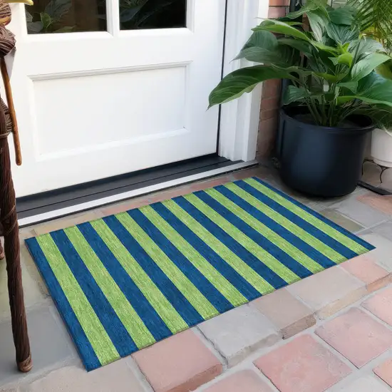 Navy Blue Striped Washable Non Skid Indoor Outdoor Area Rug Photo 9