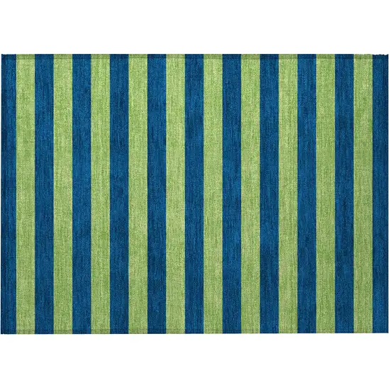 Navy Blue Striped Washable Non Skid Indoor Outdoor Area Rug Photo 5