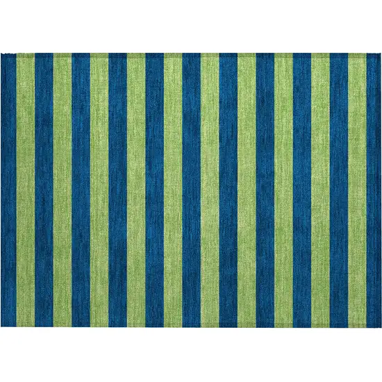 Navy Blue Striped Washable Non Skid Indoor Outdoor Area Rug Photo 2