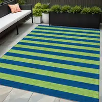 Photo of Navy Blue Striped Washable Non Skid Indoor Outdoor Area Rug