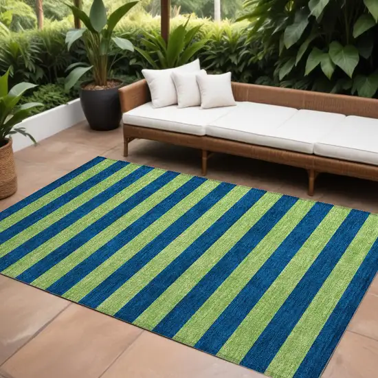 Navy Blue Striped Washable Non Skid Indoor Outdoor Area Rug Photo 2