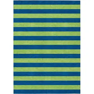 Photo of Navy Blue Striped Washable Non Skid Indoor Outdoor Area Rug