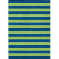 Photo of Navy Blue Striped Washable Non Skid Indoor Outdoor Area Rug