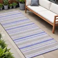 Photo of Navy Blue Striped Washable Non Skid Runner Rug With UV Protection