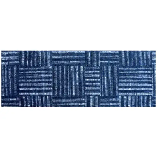 Navy Blue Striped Washable Runner Rug With UV Protection Photo 1