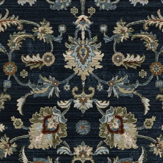 Navy Blue Tan And Teal Oriental Area Rug With Fringe Photo 8