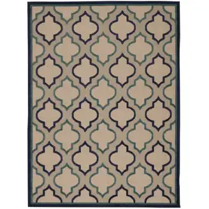 Photo of Navy Blue Trellis Indoor Outdoor Area Rug