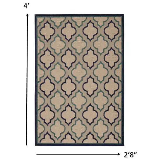 Navy Blue Trellis Indoor Outdoor Area Rug Photo 2