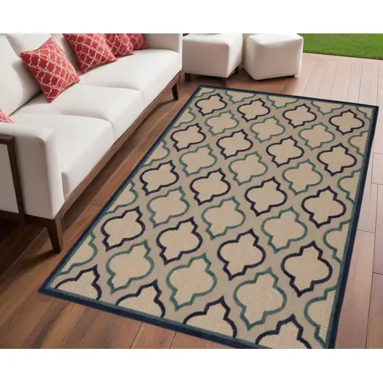 Blue And Ivory Indoor Outdoor Area Rug Photo 1