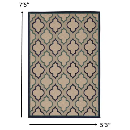 Navy Blue Trellis Indoor Outdoor Area Rug Photo 2