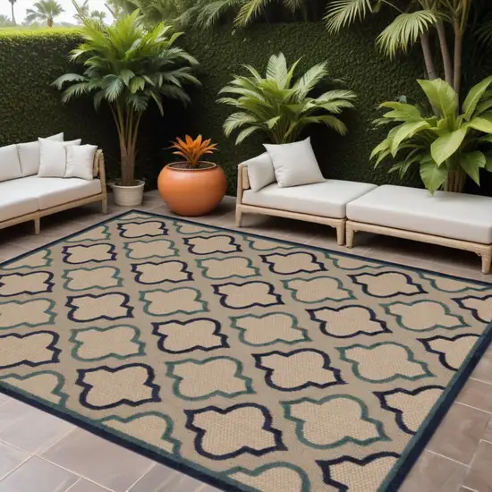 Blue And Ivory Geometric Indoor Outdoor Area Rug Photo 1