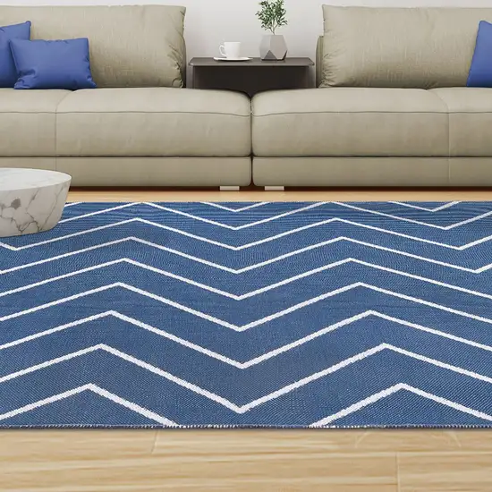 Navy Blue Waves Stain Resistant Indoor Outdoor Area Rug Photo 8