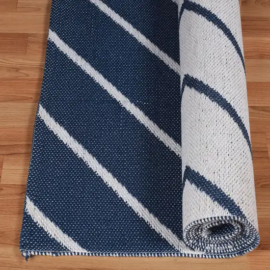 Navy Blue Waves Stain Resistant Indoor Outdoor Area Rug Photo 2