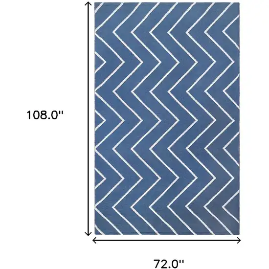 Navy Blue Waves Stain Resistant Indoor Outdoor Area Rug Photo 9