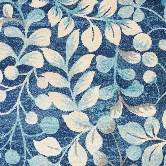 Navy Blue and Beige Botanical Leaves Area Rug Photo 6