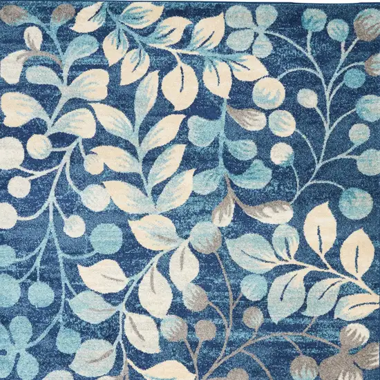 Navy Blue and Beige Botanical Leaves Area Rug Photo 7