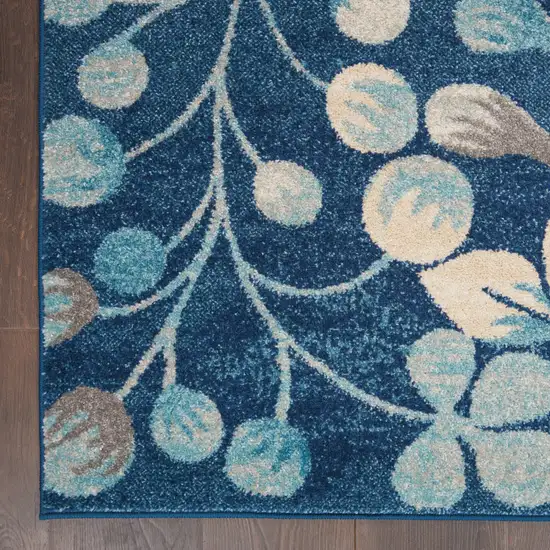 Navy Blue and Beige Botanical Leaves Area Rug Photo 4