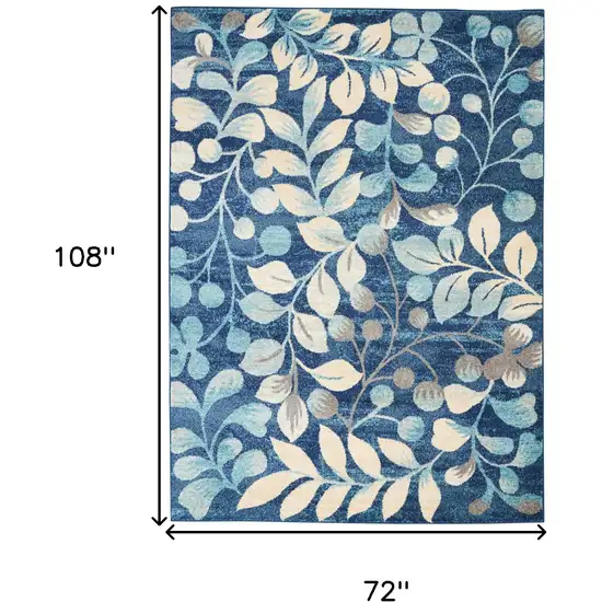 Navy Blue and Beige Botanical Leaves Area Rug Photo 3