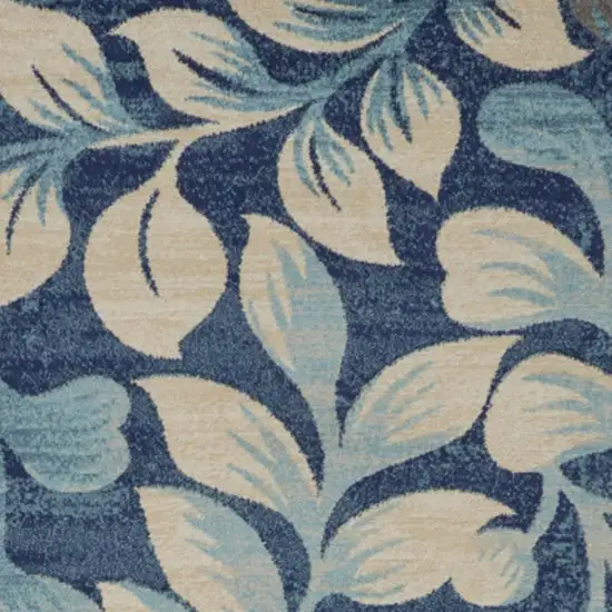 Navy Blue and Beige Botanical Leaves Area Rug Photo 8