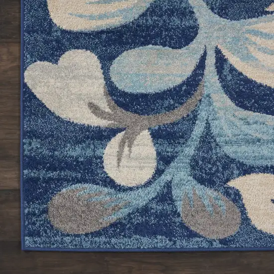 Navy Blue and Beige Botanical Leaves Area Rug Photo 4