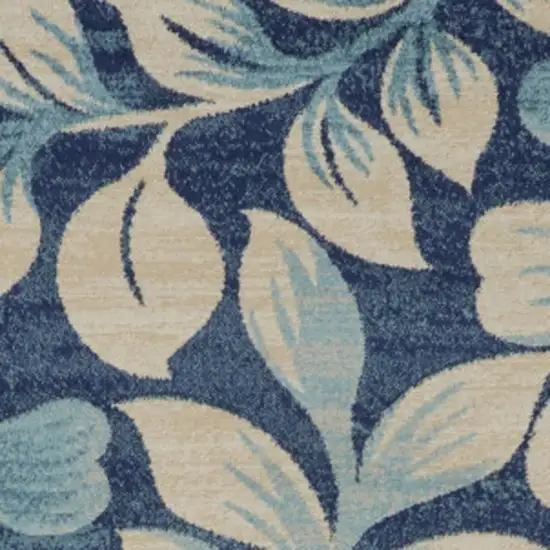 Navy Blue and Beige Botanical Leaves Area Rug Photo 7