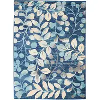 Photo of Navy Blue and Beige Botanical Leaves Area Rug