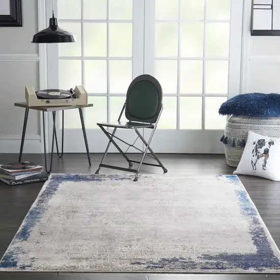 Navy Blue and Gray Abstract Distressed Non Skid Area Rug Photo 9