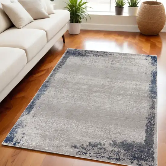 Navy Blue and Gray Abstract Distressed Non Skid Area Rug Photo 1