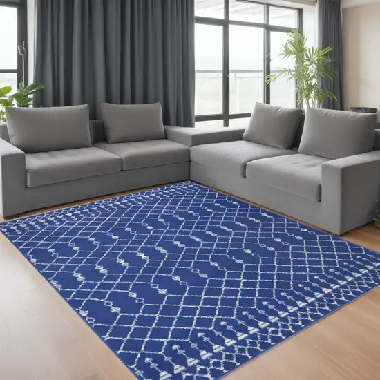 Navy Blue Geometric Berber Area Rug Photo 1