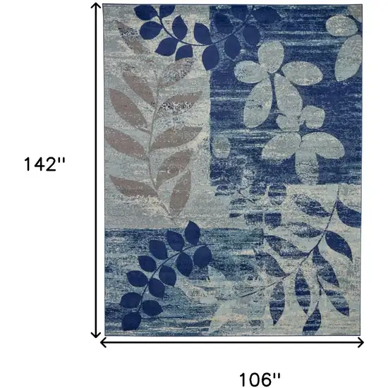 Navy Blue and Ivory Botanical Leaves Area Rug Photo 3