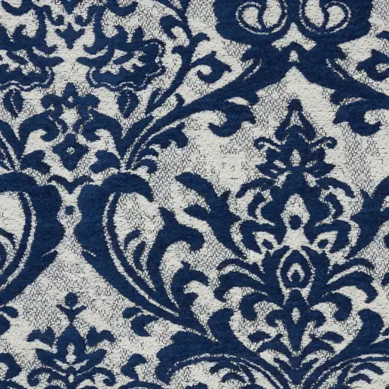 Navy Blue and Ivory Damask Distressed Area Rug Photo 8