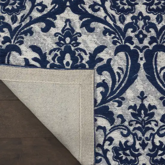 Navy Blue and Ivory Damask Distressed Area Rug Photo 9