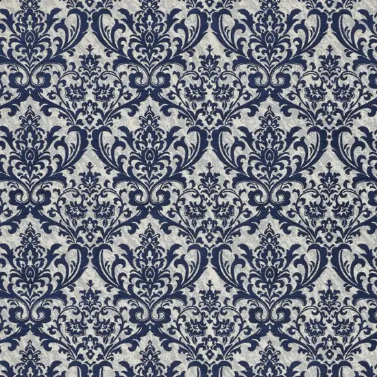 Navy Blue and Ivory Damask Distressed Area Rug Photo 4