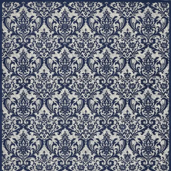 Navy Blue and Ivory Damask Distressed Area Rug Photo 5