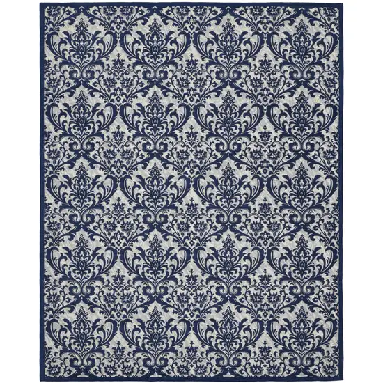 Navy Blue and Ivory Damask Distressed Area Rug Photo 2