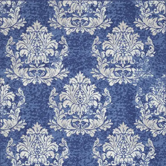 Navy Blue and Ivory Damask Distressed Non Skid Area Rug Photo 6