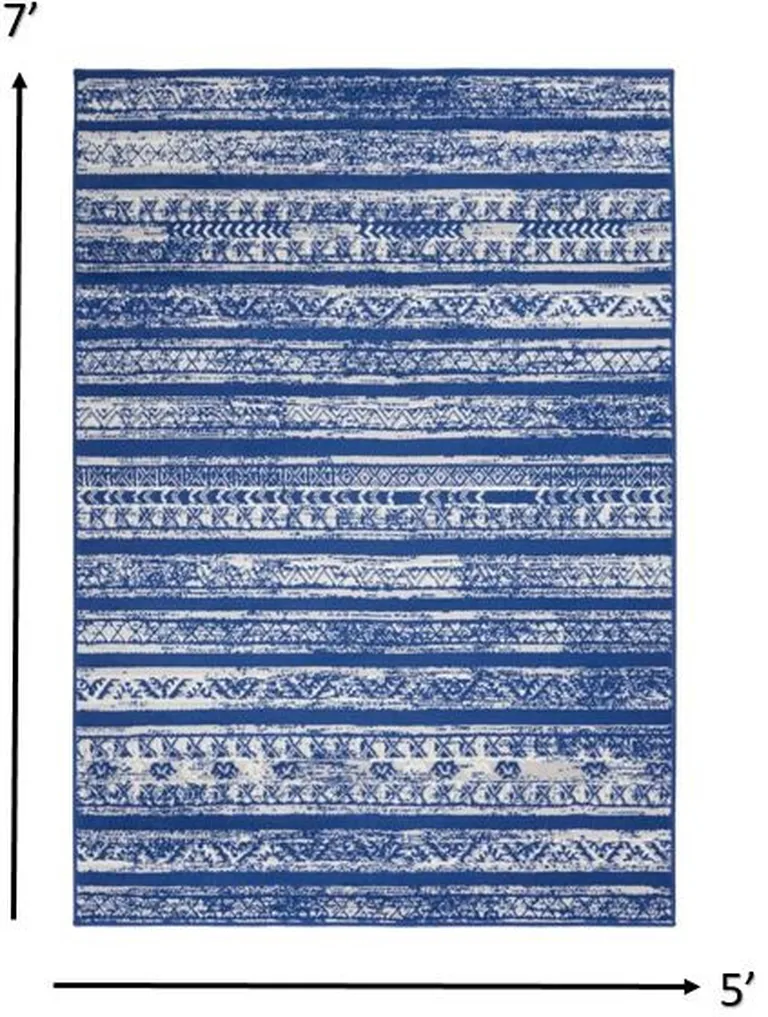 Navy Blue and Ivory Distressed Area Rug Photo 1