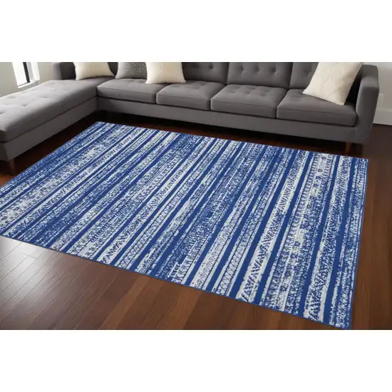 Blue And Ivory Geometric Dhurrie Area Rug Photo 2