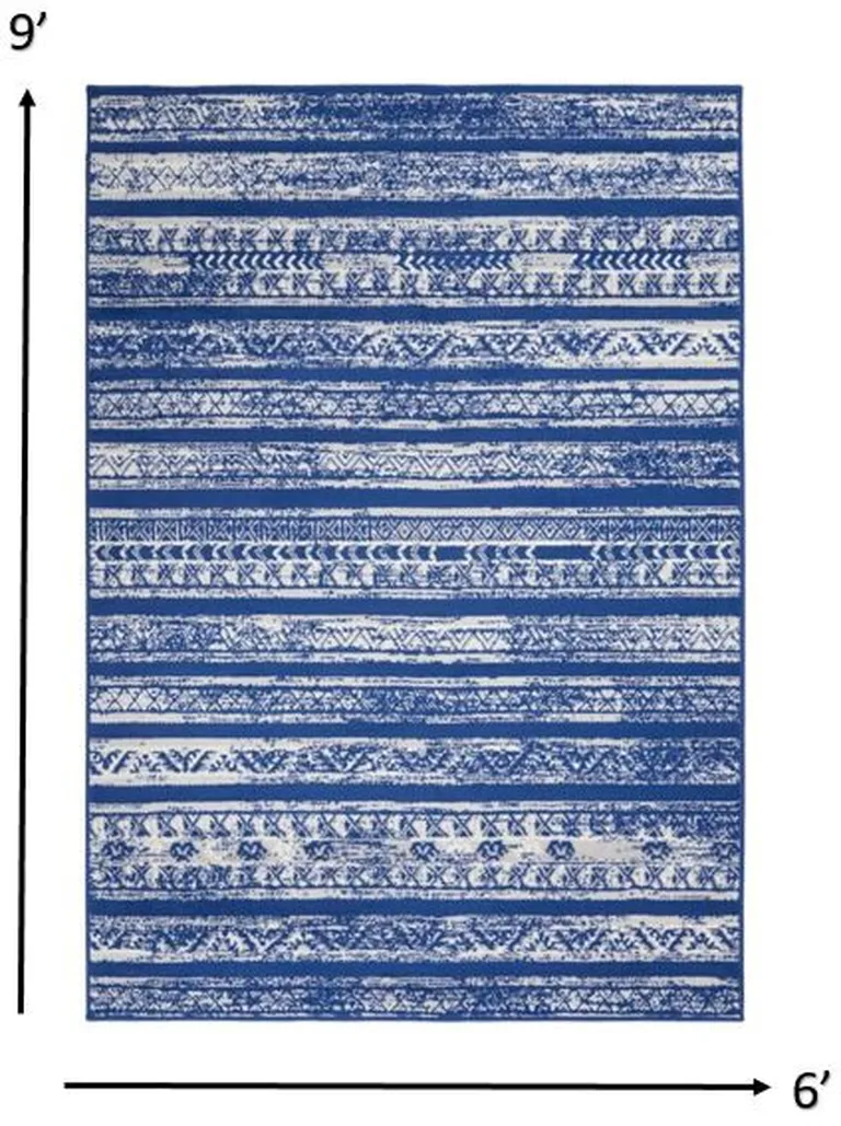 Navy Blue and Ivory Distressed Area Rug Photo 2