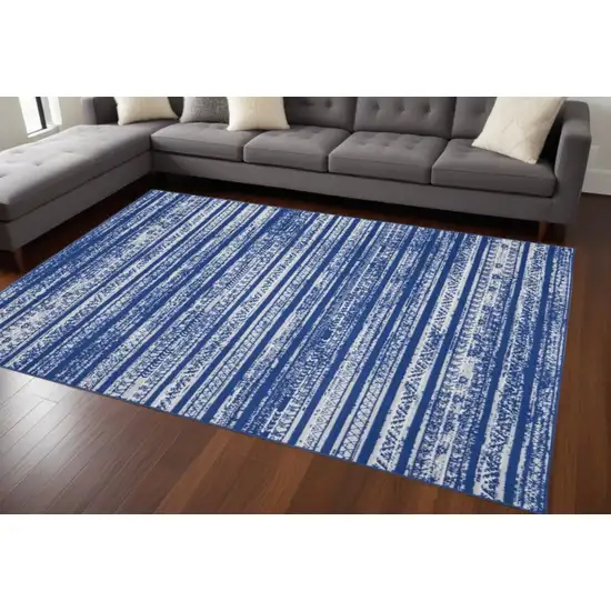 Blue And Ivory Geometric Dhurrie Area Rug Photo 1